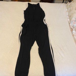 Black Stretchy Jumpsuit with White Side Stripes